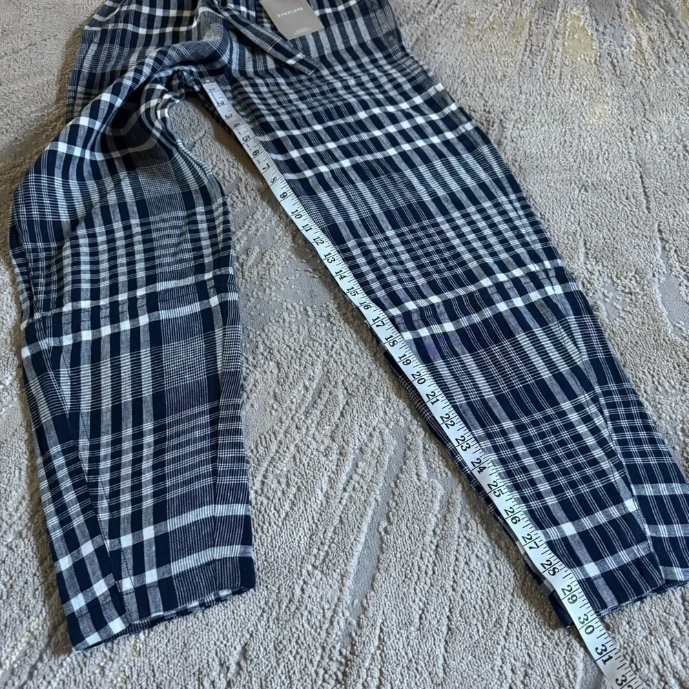 Everlane Plaid Linen Barrel Pant pull on checker navy white academia XXS new